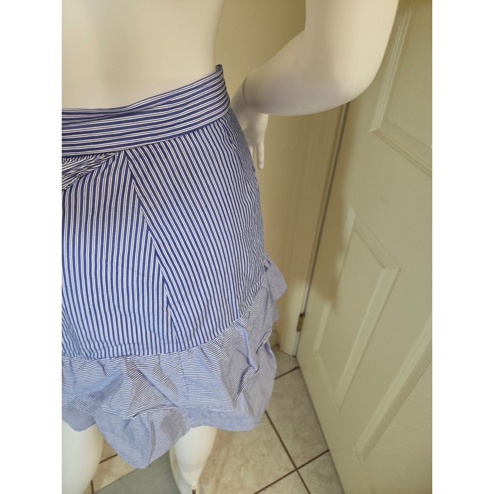 Parker Blue White Striped Cotton Ruffle Mini Skirt Side‎ Tie Wrap Small - Picture 11 of 12
